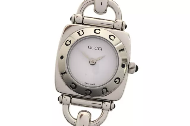 *EXCELLENT+5 w/Box* Gucci 6300L Silver Horsebit White Dial Quartz Ladies Watch