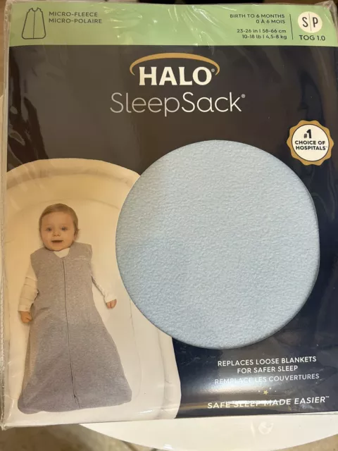 HALO Sleepsack Micro-Fleece Wearable Blanket, Baby Blue, Small 0 To 6 Months