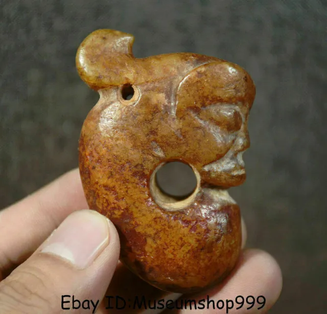 2.4"Old Chinese Hongshan Culture Jade Stone Carved Pig Dragon God Pendant Amulet