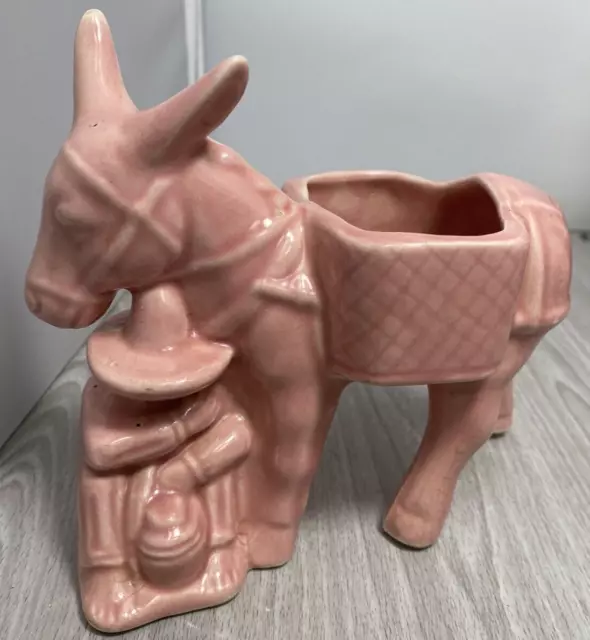 Vintage McCoy Mid Century Glazed Pink Ceramic Donkey Flower Pot Planter