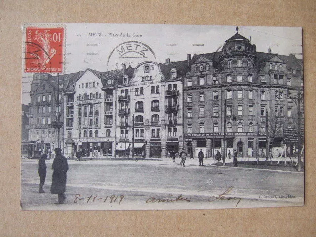 Cpa Metz (57) Place De La Gare. Shops. Hotel Metropole Bredimus. 1919