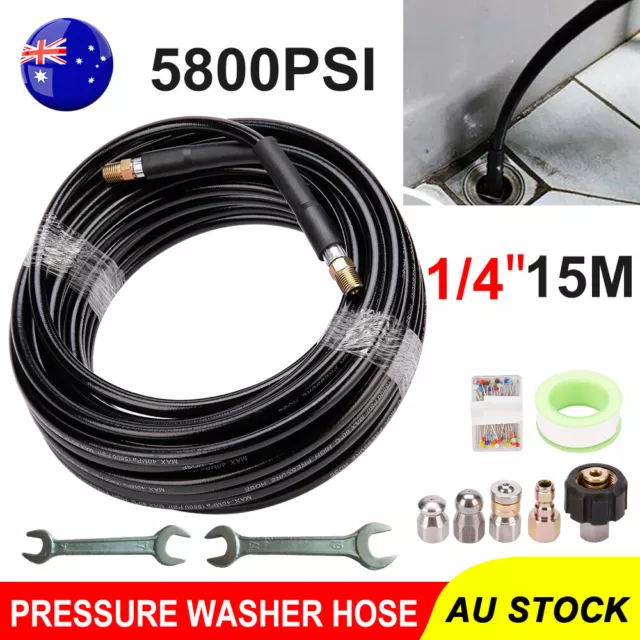 15M High Pressure Washer Hose Pipe Sewer Drain Cleaning Cleaner Kit Set 5800PSI