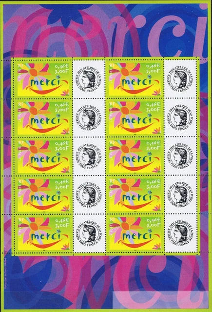 FEUILLE F3433 10 timbres Merci 2001 logo Timbres Personnalises EUR 8 00 PicClick FR