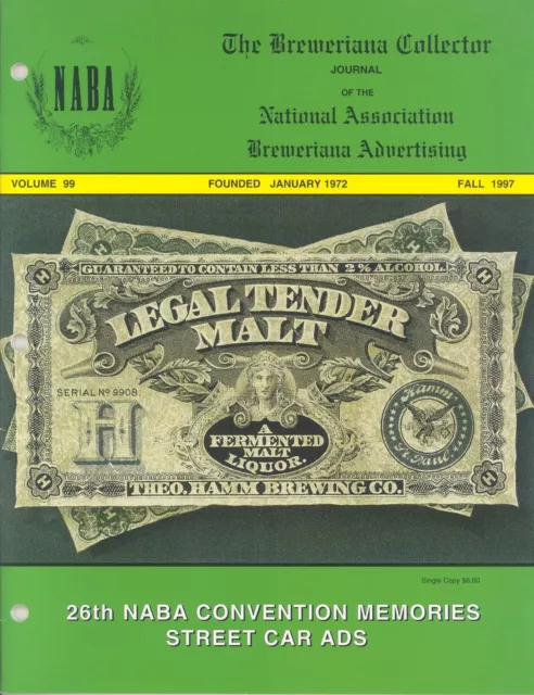 Naba Breweriana Beer Collector Magazine Fall 1997 Aba Bcca Theo Hamm Streetcars