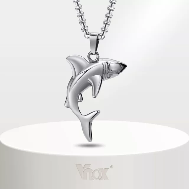 Vnox Men 60cm Shark Pendant Necklaces,Rock Punk Animal Collar Jewelry Chain