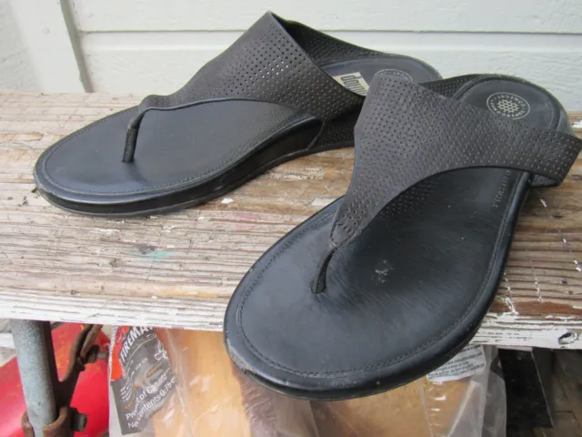 FitFlop BANDA PERF Black Leather Thong Flip-Flop Toning Sandal US 9 EU 41 EUC