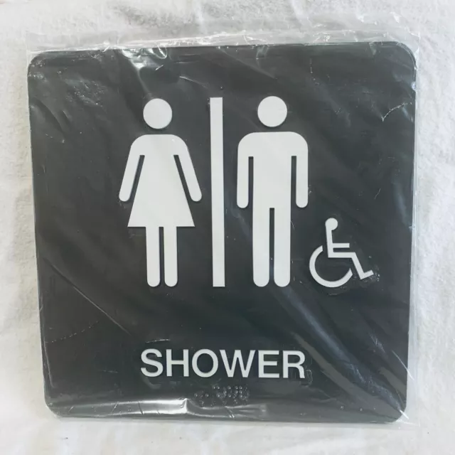 ADA Sign Unisex Shower Handicap Accessible Braille White Tactile Brown 8in New