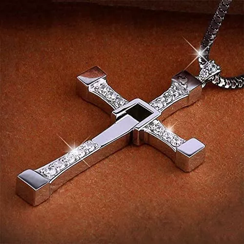 Collana Argento Ciondolo Cristallo Diamante Croce Film Fast and Furious Vin Diesel
