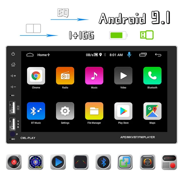 7" Android 9.1 2 Din Car Stereo Radio Navigation WIFI Reversing Video Bluetooth