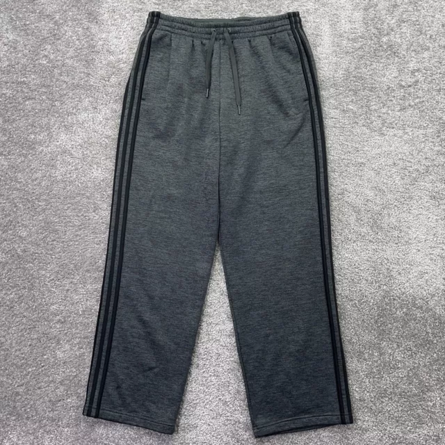 Adidas Pants Mens Medium Gray Striped Fleece Lined Classic Straight Leg Relaxed