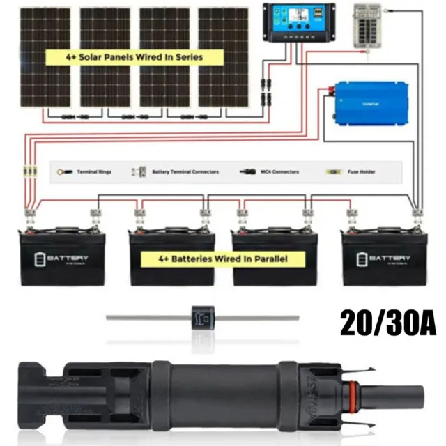 1x Solarpanel Sicherungshalter Und Sicherung 30/20A Wasserfest Inline-PV 1000VDC