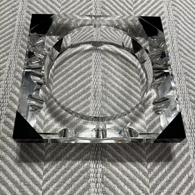 Art Deco Faceted Diamond Cut Square Crystal Cigarette and Cigar Glass Ashtray 2