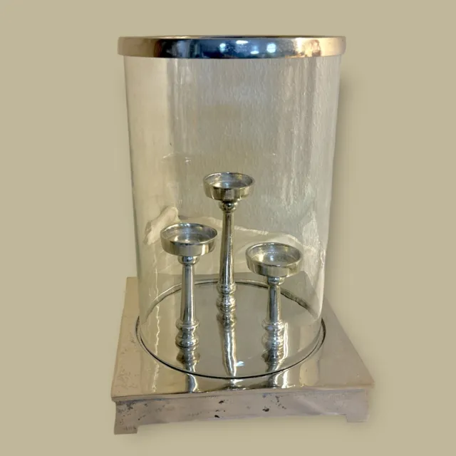 Modernes großes Windlicht Alu Silber Teelichthalter  Kerzenhalter 34cm NEU