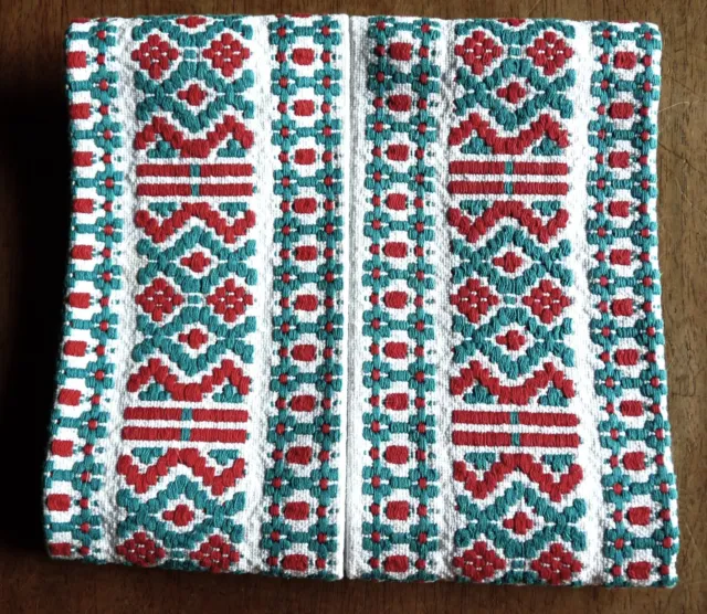8 serviettes anciennes en linge basque avec liteaux jacquard vert rouge blanc