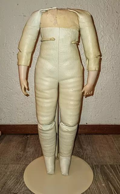 Antique German Kid Leather Doll Body Bisque Arms Includes Head W/ Glass Eyes