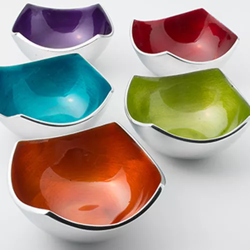 Fair Trade 4 Point Aluminium Bowl In 5 Colours- Red, Orange, Purple, Teal & Lime