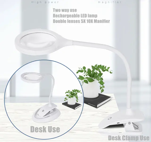 Desk Clamp Magnifier Rechargeable Lamp (QS206) Jewelry 5X 10X Magnifying 3132