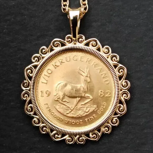 Krugerrand Coin Custom Fancy Wedding Women's Pendant 14K Yellow Gold Plated