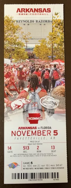 Arkansas Razorbacks 11/5/2016 NCAA football ticket stub vs Florida Gators
