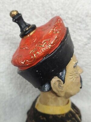 Vtg 7x7" Bust Figurine Hand Painted Old Man Fez Shriners Cap Smoking Hat Sultan 3
