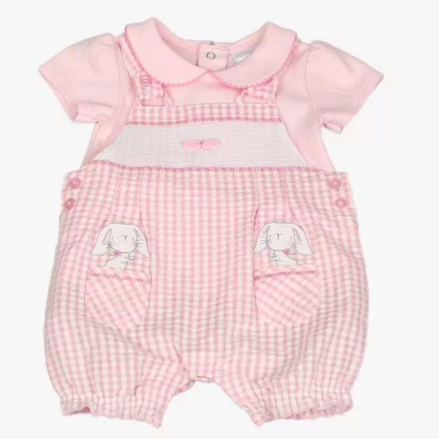 Cute Pink Baby Girls Bunny Dungaree and Top Set 0-3, 3-6, 6-9 months 100% Cotton