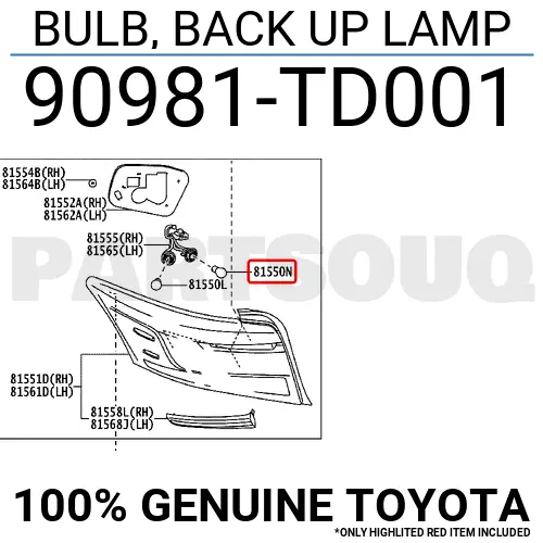 90981TD001 Genuine Toyota BULB, BACK UP LAMP 90981-TD001 OEM