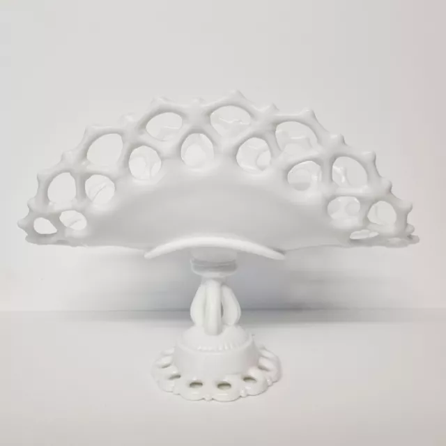 White Milk Glass Banana Boat Westmoreland Doric Lace Pedestal Fruit Stand Bowl