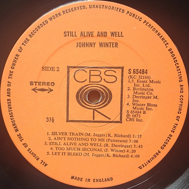 JOHNNY WINTER STILL Alive And Well 12" LP CBS 1973 S 65484 (8399) £19.