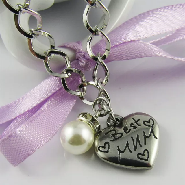 Curb Link Pearl & Best Mum Heart Charm Bracelet 20cm Mothers Day Gift Idea