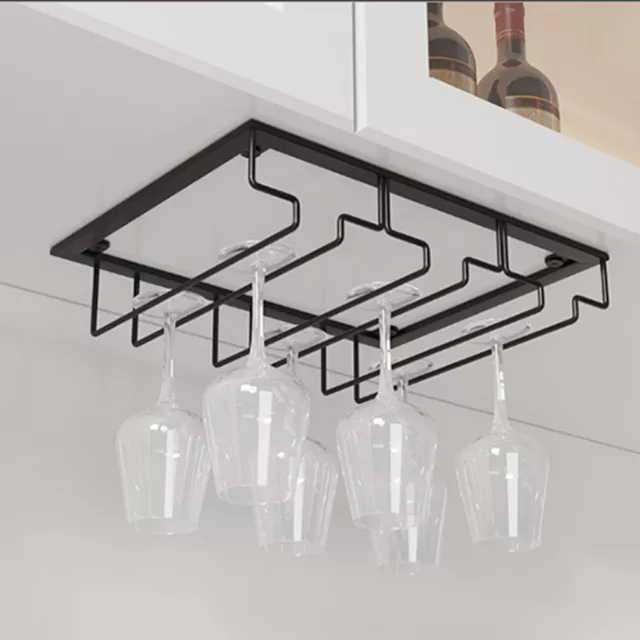 Wine Glass Rack Under Cabinet Stemware Wine Cup Glass Holder 3 Rows- Black
