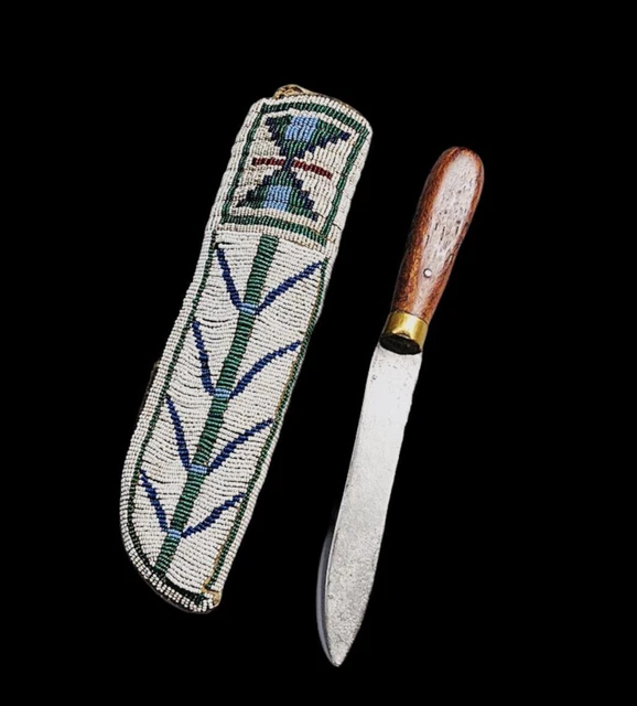 Protège-couteau en perles amérindien Sioux Tribe Etui en cuir suédé SKS-019 - France