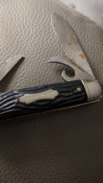 POCKET KNIFE! Vintage COLONIAL brand: FOREST-MASTER black handle 4 blades