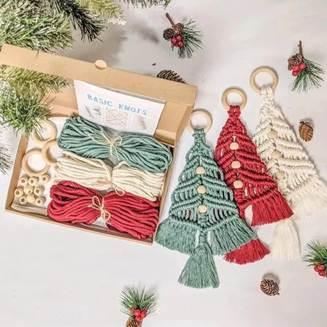 3PCS/Set DIY Christmas Tree Macrame Kit Cotton Rope Window Hangings Decor  Wall