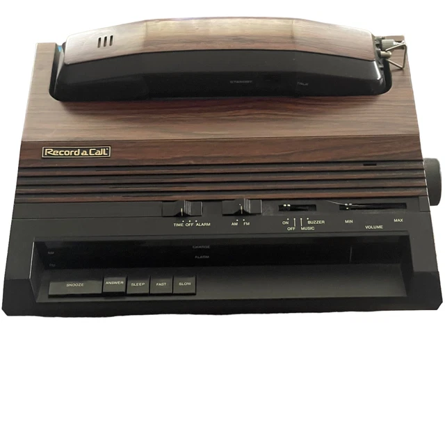 VINTAGE RECORD A Call Cordless Telephone Clock Radio Faux Woodgrain