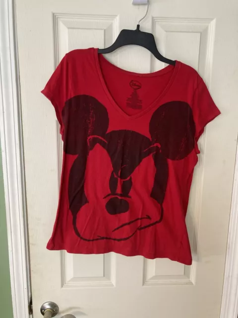 Disney angry Mickey Mouse v-neck tee shirt short sleeve red juniors size XXL 19