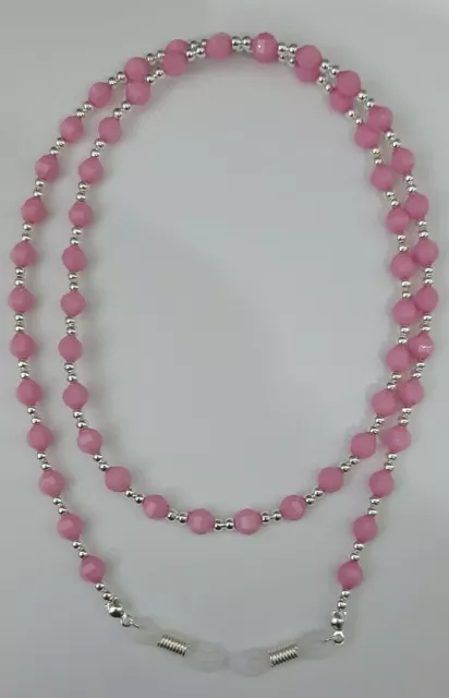 Pink Faceted Handmade Beaded Glasses/Sunglasses/Spectacle Chain 27"