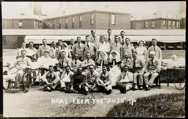 WW1 Warrington - wounded Soldiers Home from the" Push "1916 -Real photo Postcard