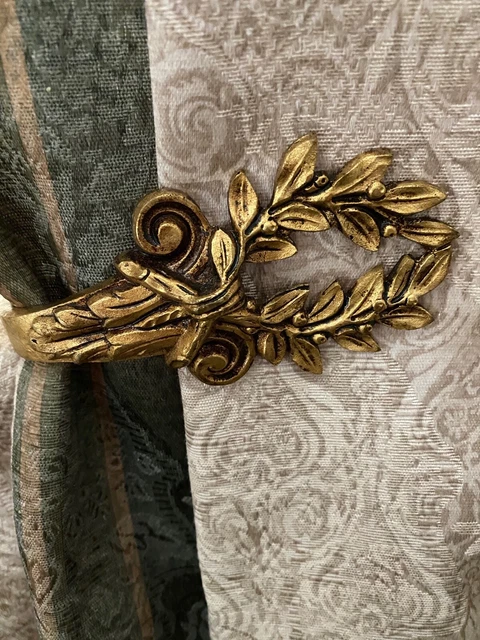 🇪🇸Vtg 2 Spanish Ornate Brass Curtain Pull Back U-Bend Hooks Pre 1963 3