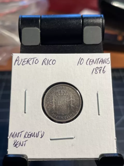 Puerto Rico Silver 10 Centavos 1896 - Mount Removed, Slightly Bent