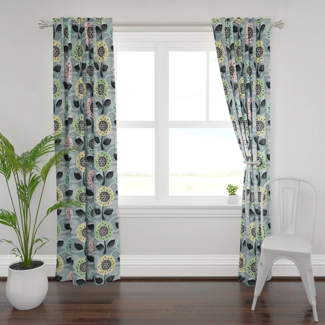 Retro Flowers Midcentury Mod Pastel Pink 50" Wide Curtain Panel by Spoonflower