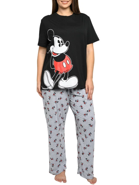 Mickey Mouse Leaning T-Shirt & Pajama Pants Lounge Wear Disney Womens Plus Size
