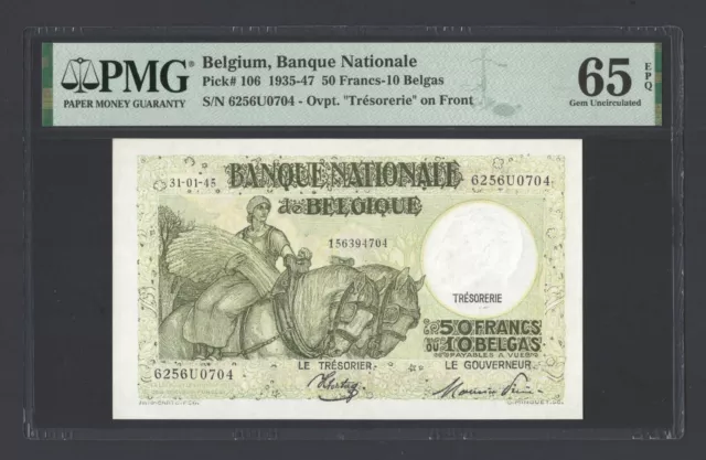 Belgium 50 Francs-10 Belgas 31-01-1945 P106 Uncirculated Grade 65