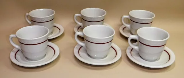 Restaurant Ware ~ Syracuse ~ Econo Rim Red Cardinal Line ~ 6 Cups & Saucers