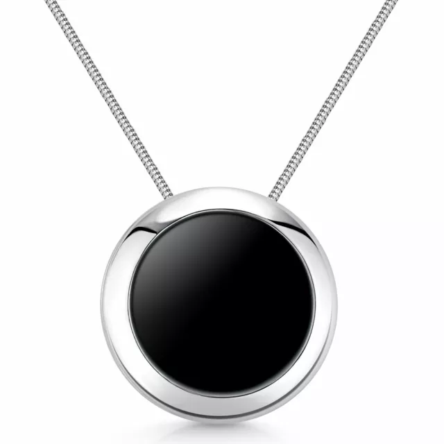 Colgante señora MATERIA negro ónix piedra preciosa plata 925 redondo con collar