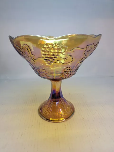 Indiana Glass Iridescent Marigold Scalloped Edge Compote | Carnival Glass |...