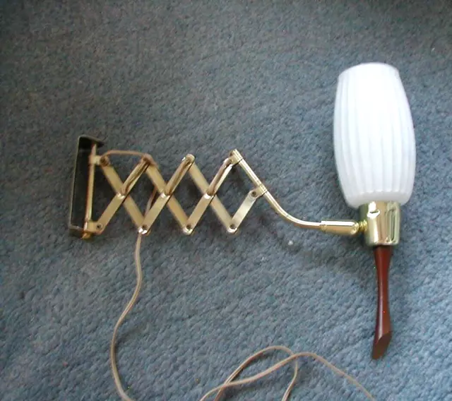 vintage MCM lamp wall mount scissor lamp teak accordion lamp 1950s