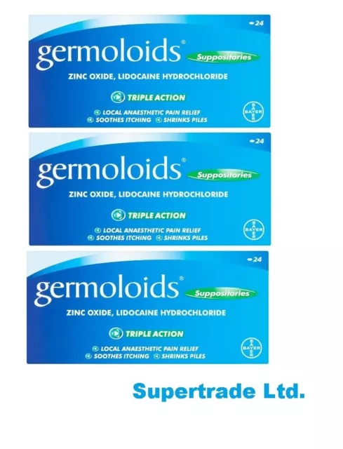 Germoloids Triple Action Fast Relief Haemorrhoids Piles - 24 Suppositories X 3