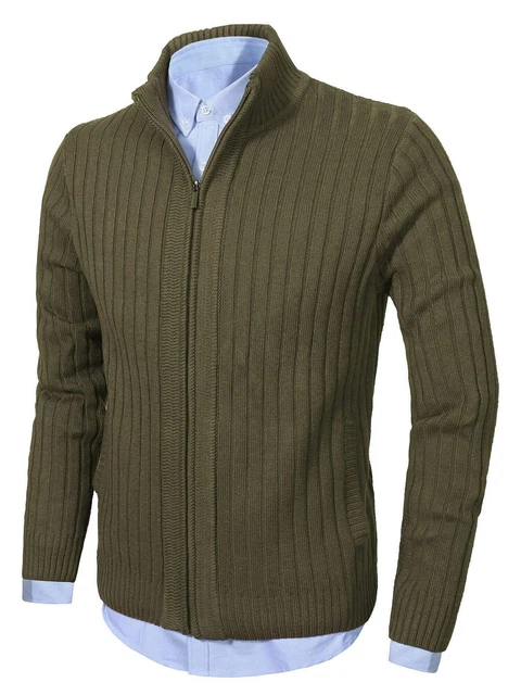 Cardigan Homme Ouverture Devant - Maille épaisse, Doublure Polaire, Col Montant, 2 Poches - 9