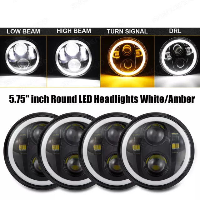 4PCS 5.75"Inch 5 3/4" Round LED Headlights Hi-Lo Beam DRL Kit For Ford Mustang