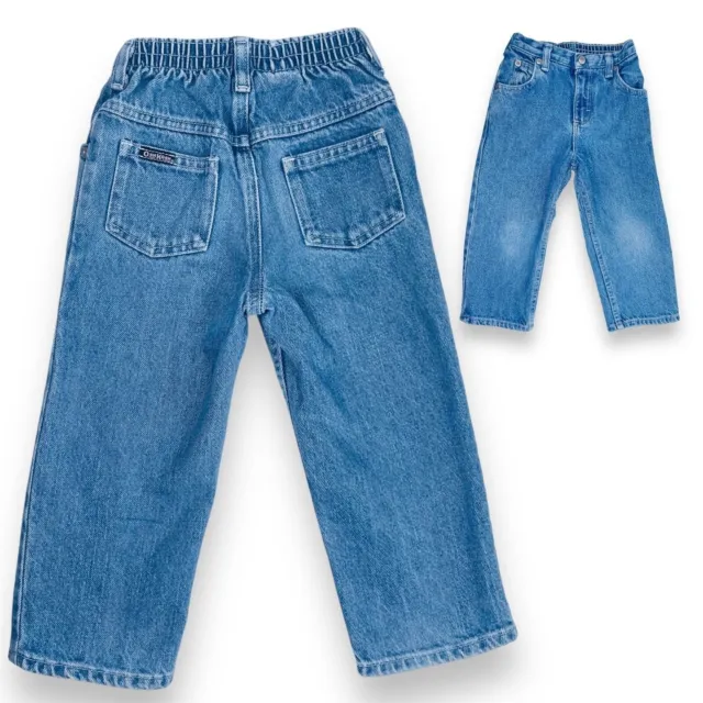 Vintage OshKosh Toddler Girls Elastic Waist Back Logo Light Wash Denim Jeans 3T